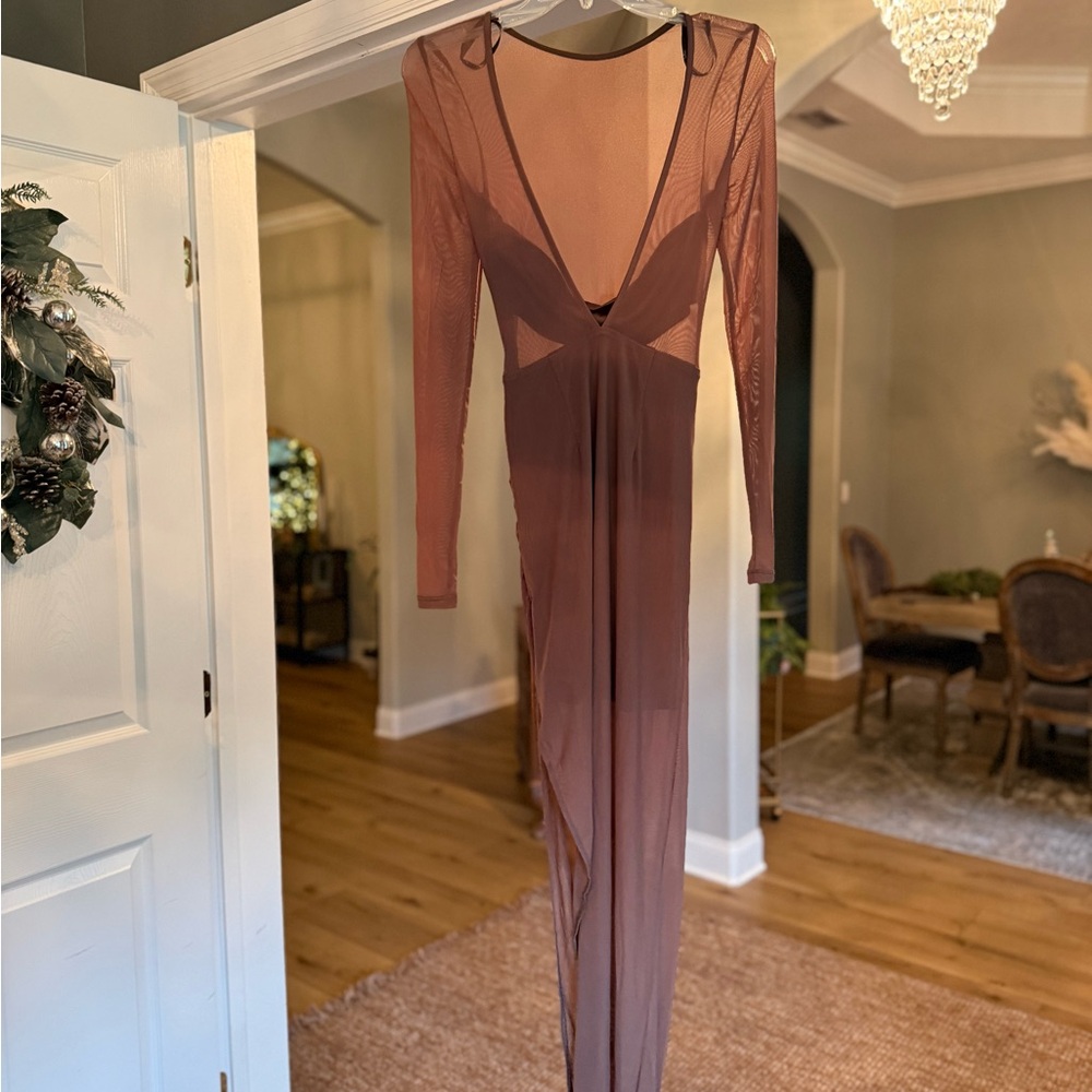 Lulu's Sheer Brown Maxi Dress
